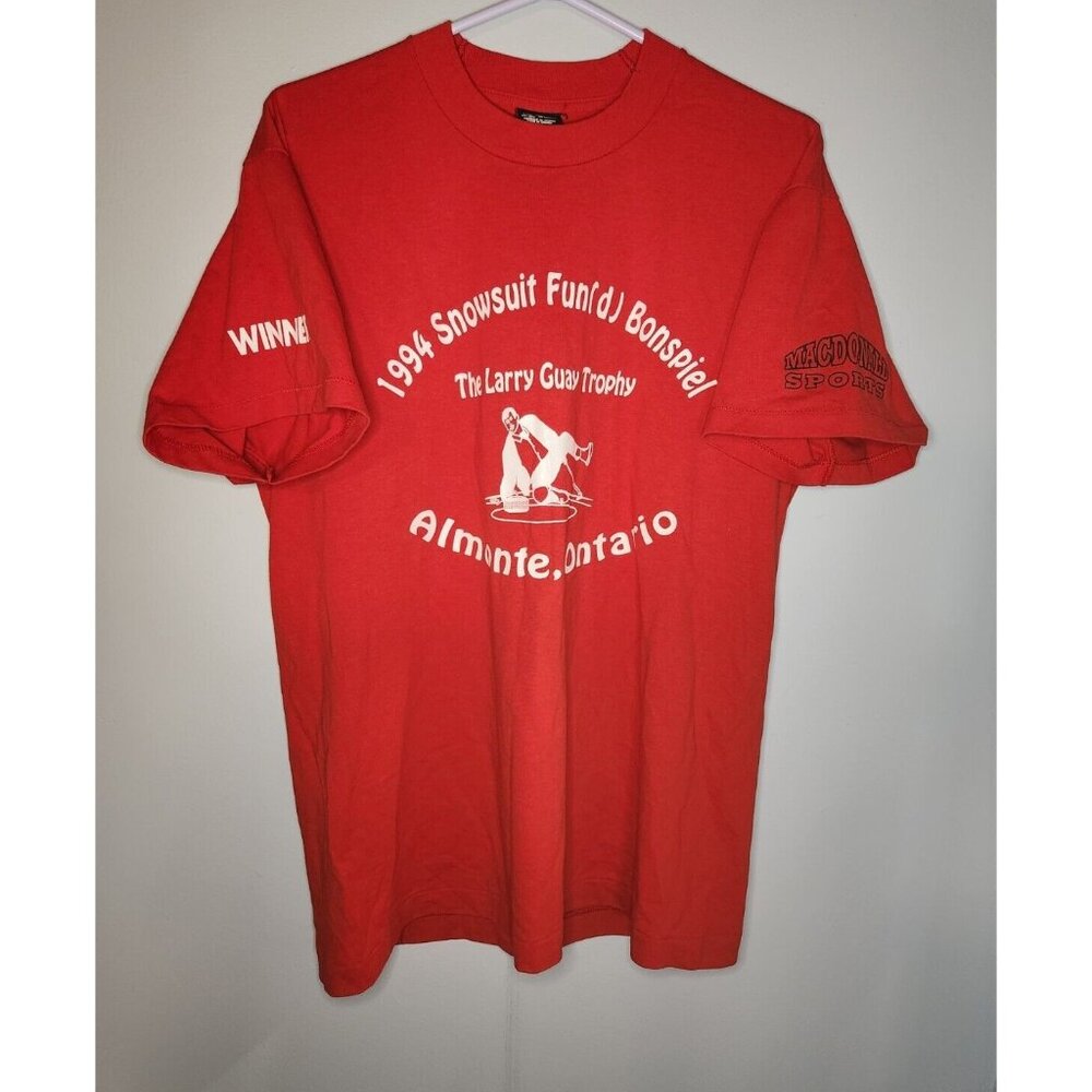 Vintage T-Shirt Single Stitch Red 1994 Curling Ontario Size Large Made In Canada